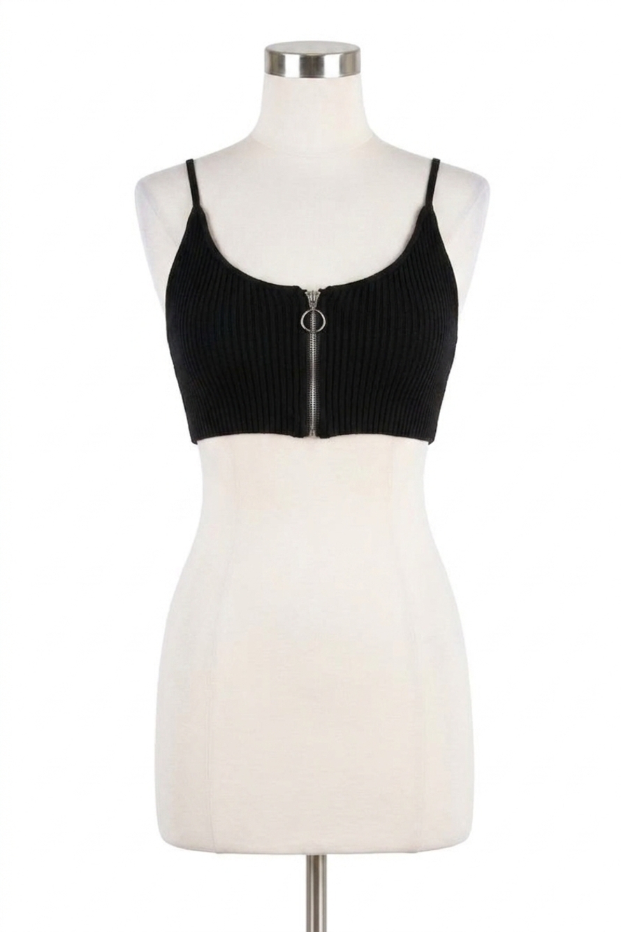 NEW FOR LOVE & LEMONS harley zipper crop top in black